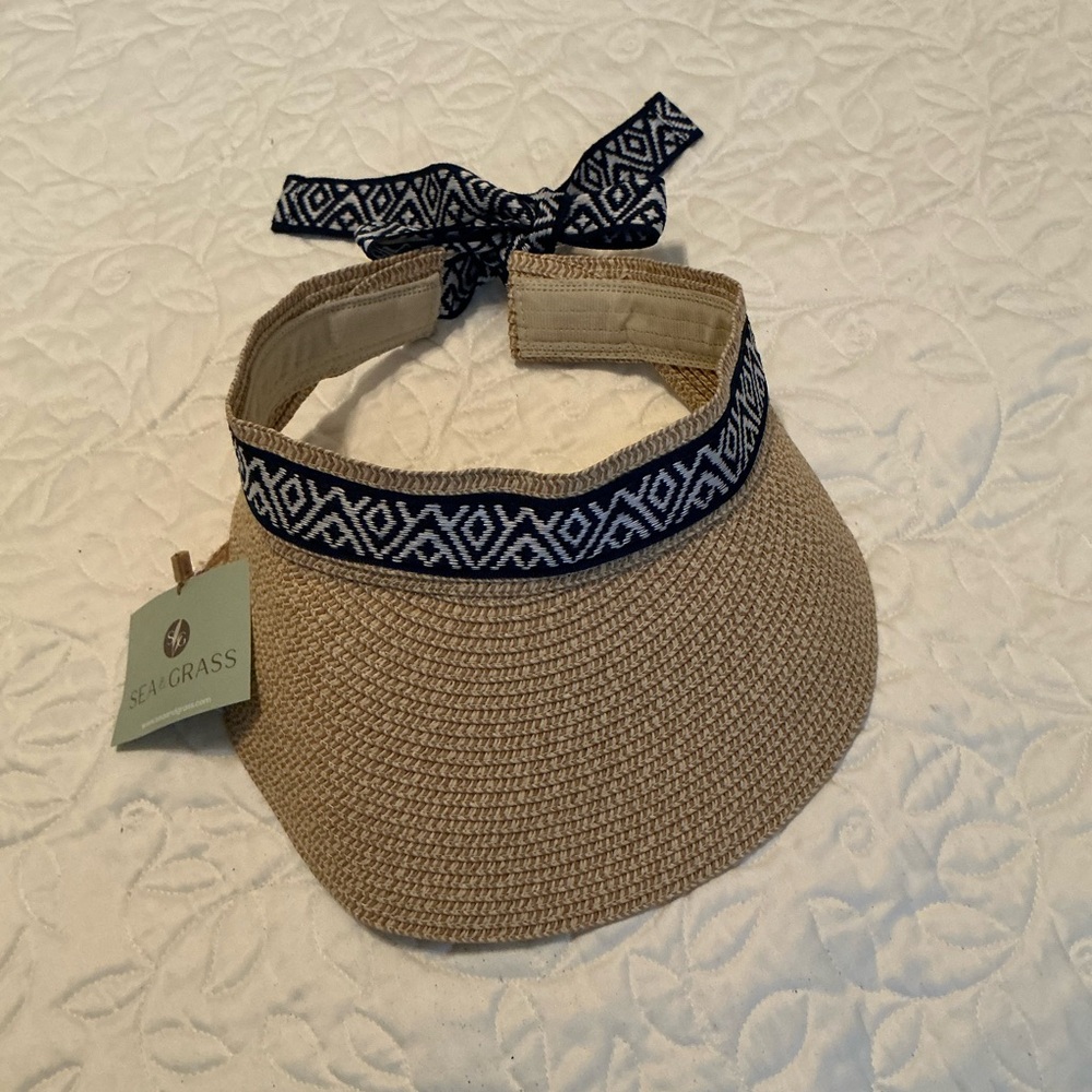 Tan and Navy Women's Visor ties in back